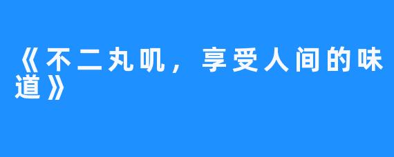 《不二丸叽,享受人间的味道》