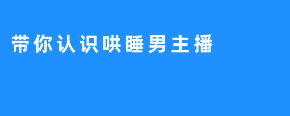 带你认识哄睡男主播