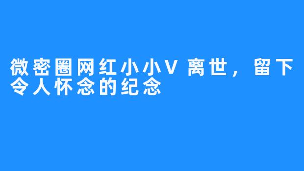 微密圈网红小小V离世,留下令人怀念的纪念