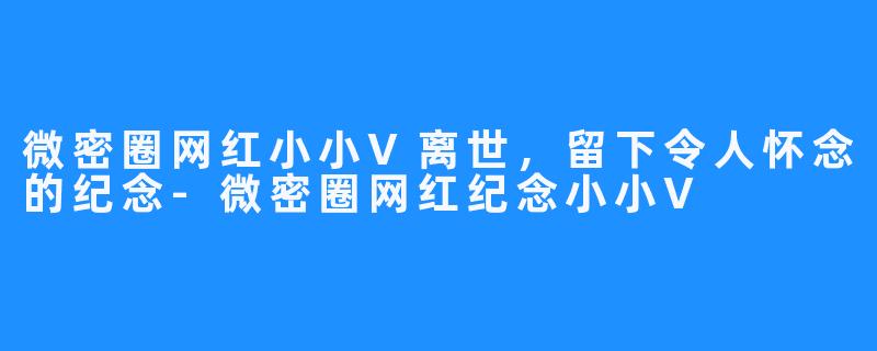 微密圈网红小小V离世,留下令人怀念的纪念-微密圈网红纪念小小V