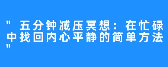 “五分钟减压冥想:在忙碌中找回内心平静的简单方法”