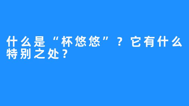 什么是“杯悠悠”？它有什么特别之处？